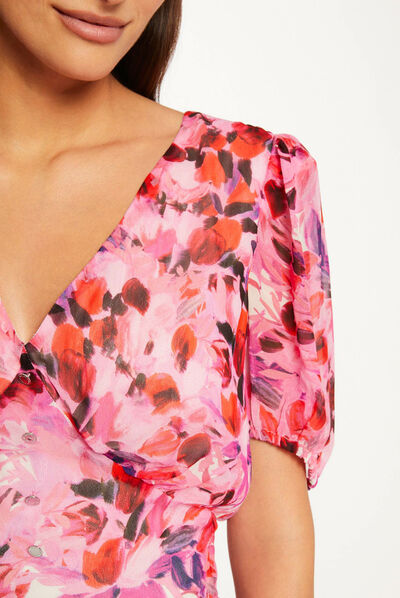 Vestido entallado escote en V estampado multico mujer