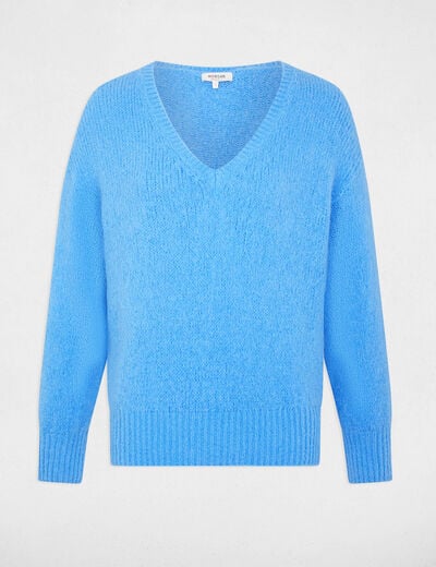 Jersey de cuello en V y mangas largas azul mujer