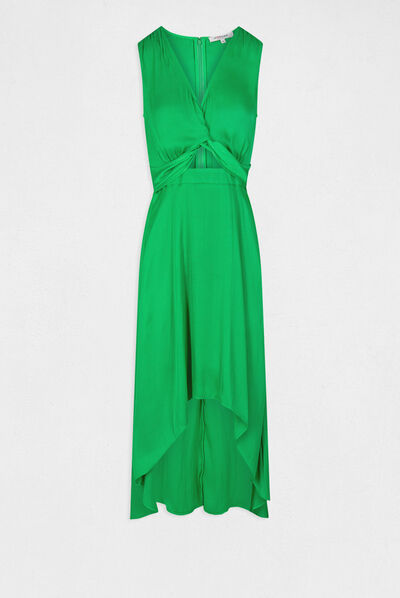 Vestido midi evasé asimétrico verde mujer