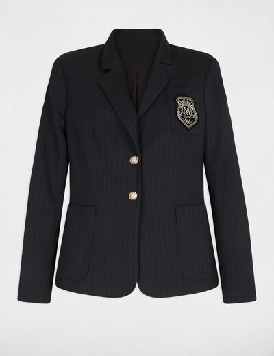 Blazer recto a rayas azul marino mujer