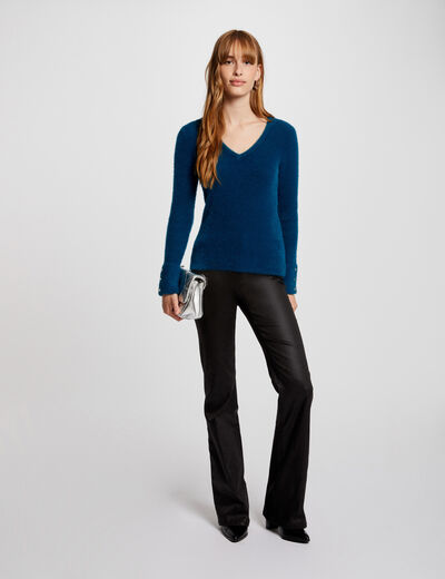 Pantalón flare efecto mojado negro mujer