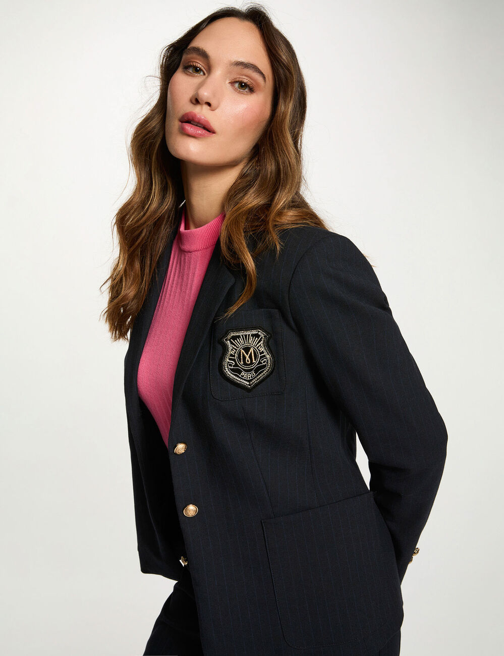 Blazer recto a rayas azul marino mujer