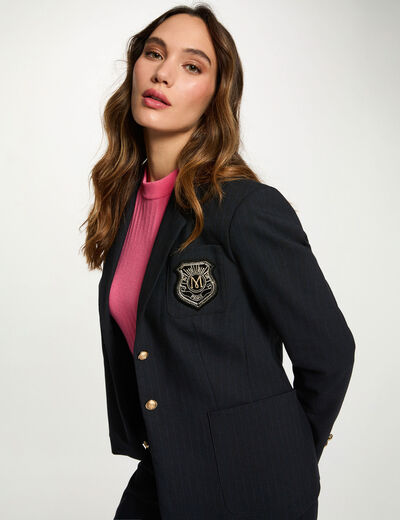 Blazer recto a rayas azul marino mujer