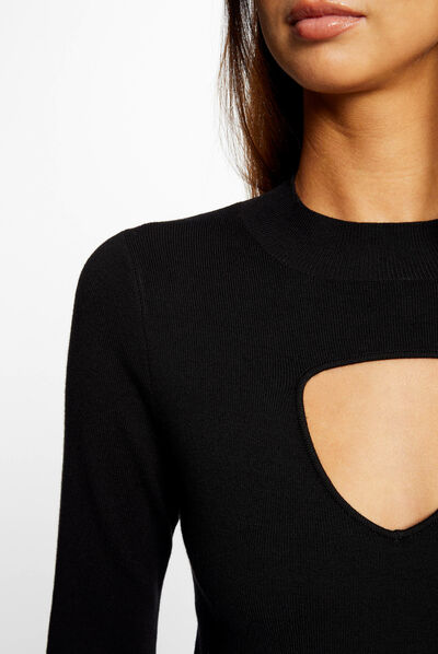 Jersey manga larga con abertura negro mujer