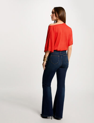 Jersey escote en V manga corta naranja oscuro mujer