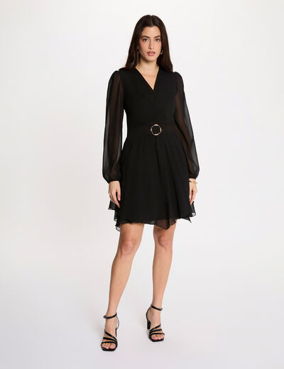 Vestido corto cruzado negro mujer