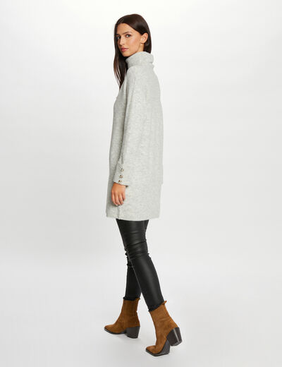 Vestido de punto recto cuello de tortuga gris moyen mujer