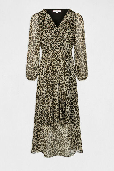 Vestido midi cruzado estampado leopardo multico mujer