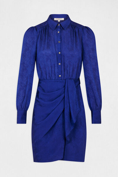 Vestido recto drapeado estampado azul eléctrico mujer