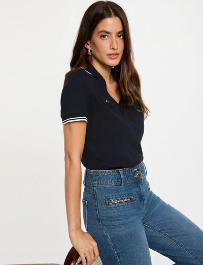 Polo ajustado azul marino mujer
