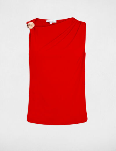 Camiseta con cuello drapeado rojo mujer