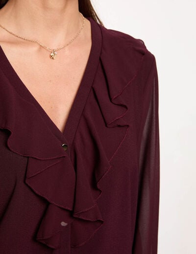 Camiseta de gasa con cuello en v ciruela mujer