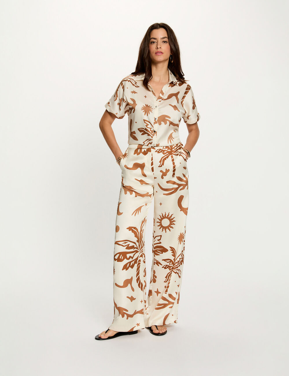 Pantal&oacute;n ancho satinado multicolor mujer