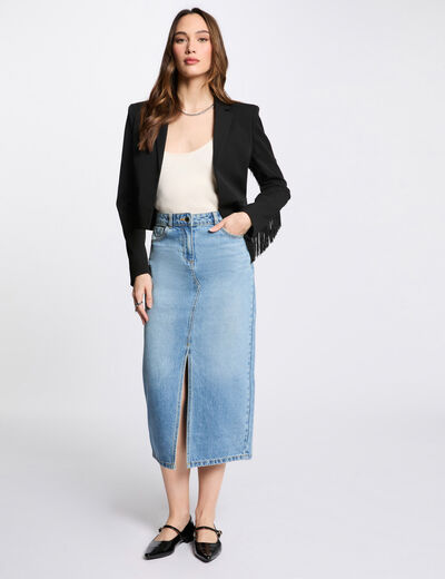 Americana con flecos negro mujer