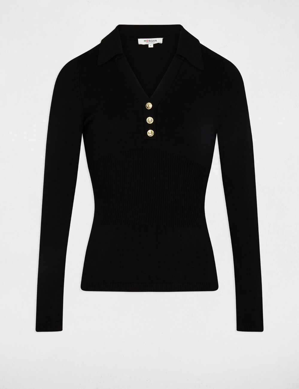 Jersey entallado con cuello polo negro mujer