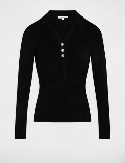 Jersey entallado con cuello polo negro mujer