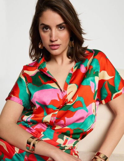 Camisa manga corta multicolor mujer