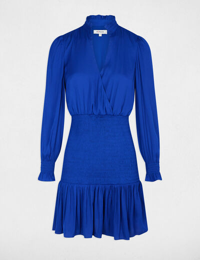 Vestido corto ajustado rizado azul eléctrico mujer