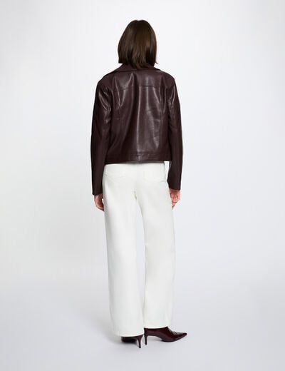 Chaqueta ajustada de cuero sint&eacute;tico burdeos mujer
