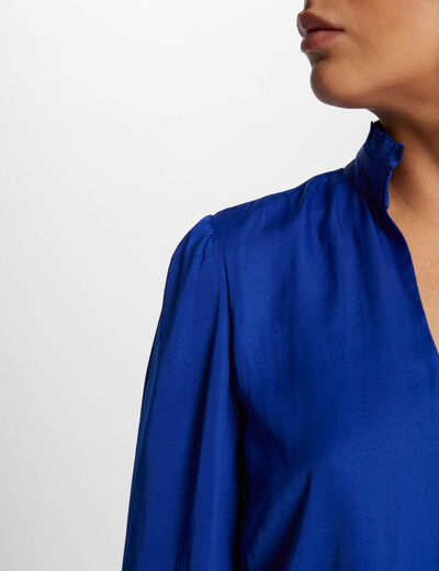 Vestido corto ajustado rizado azul eléctrico mujer