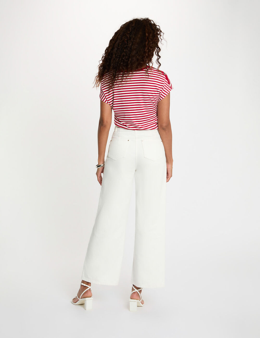 Camiseta de rayas con cuello v blanco mujer