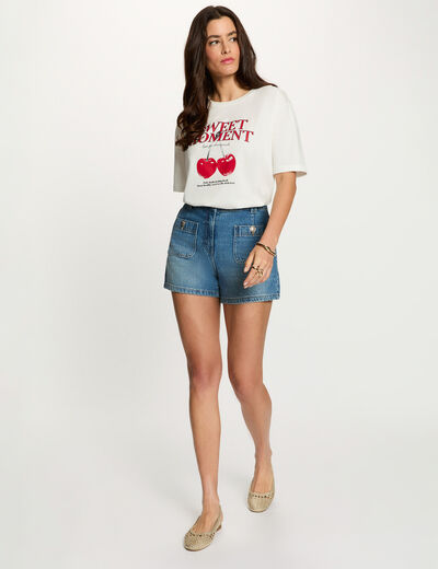 Camiseta estampada cuello redondo blanco mujer