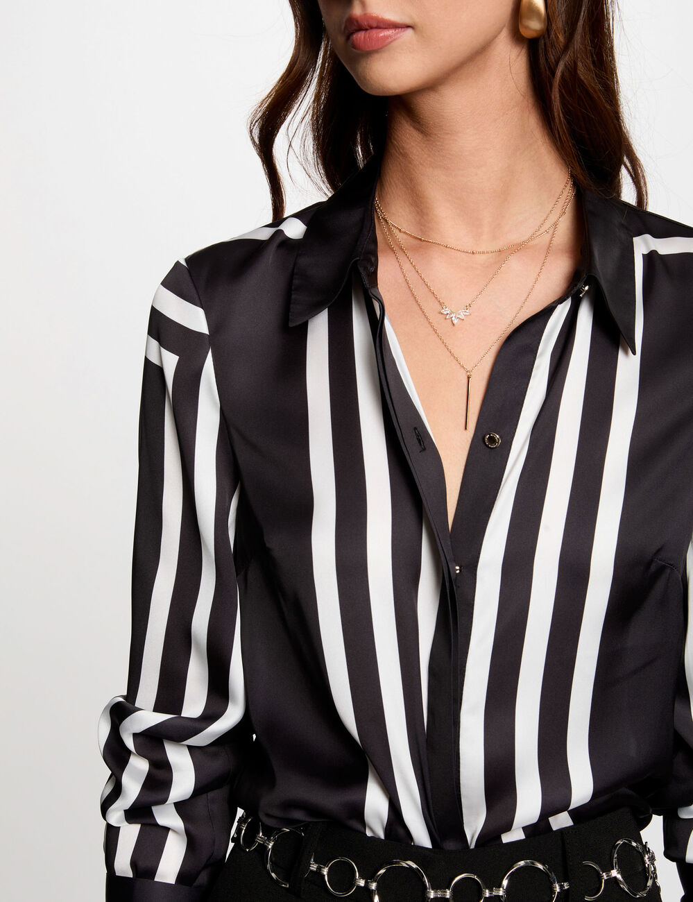 Camisa manga larga rayas negro mujer