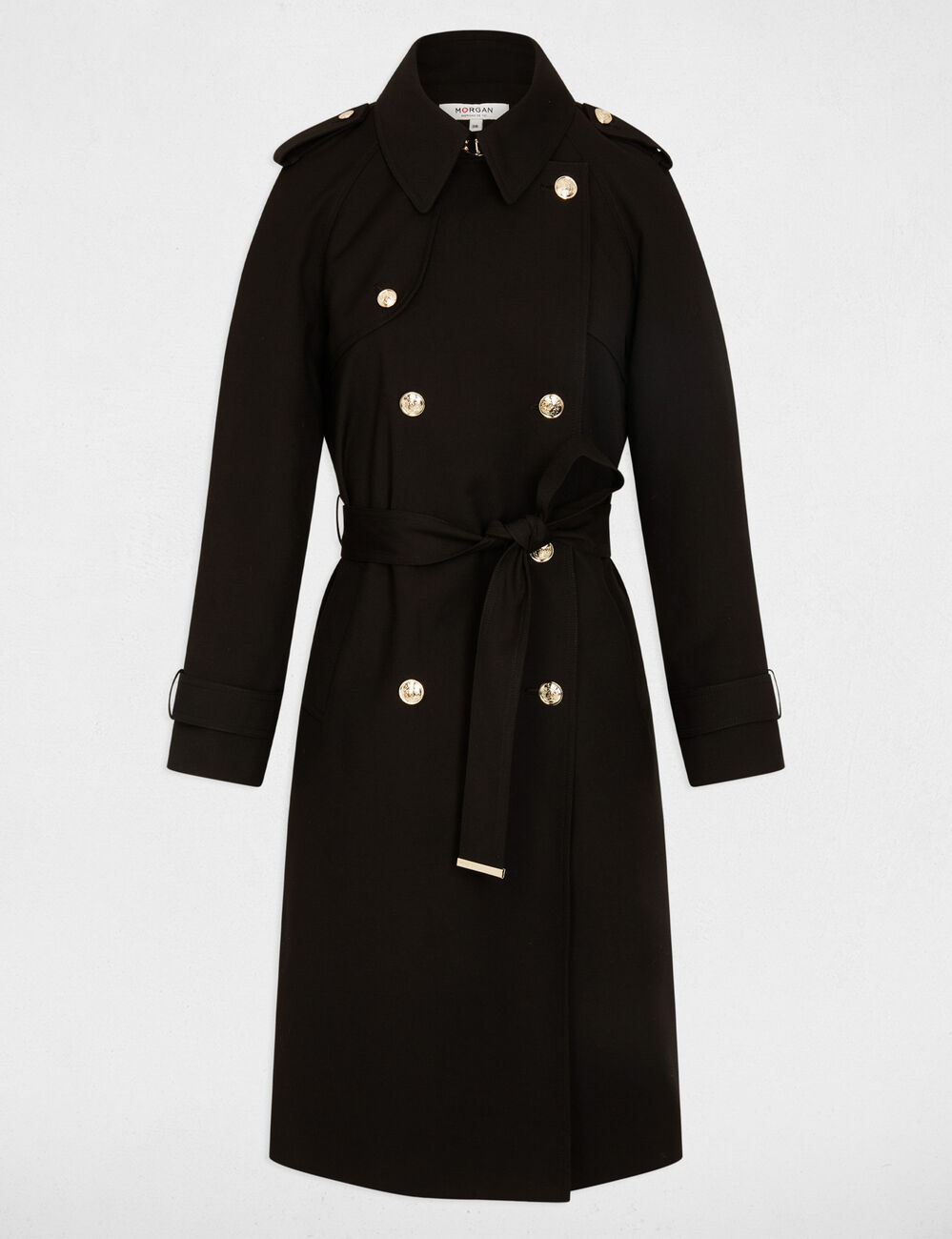 Trench largo con cintur&oacute;n negro mujer
