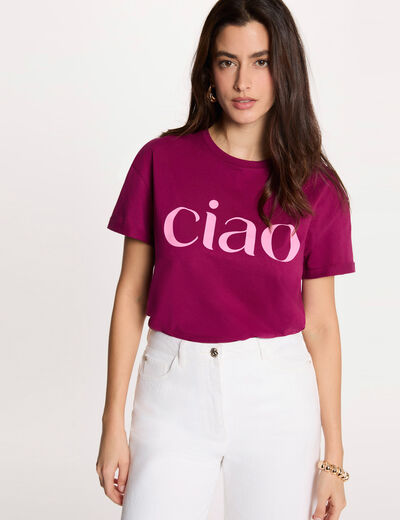 Camiseta de cuello redondo ciruela mujer