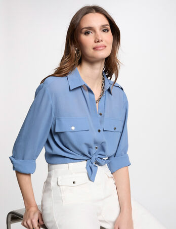 Camisa manga larga bleu gris mujer