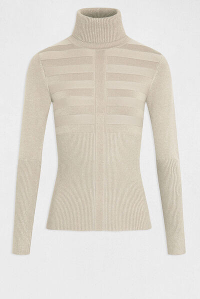 Jersey manga larga con cuello de tortuga beige mujer