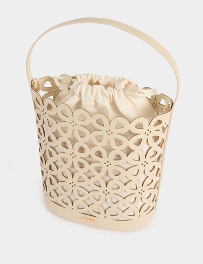 Bolso tipo cubo troquelado blanco mujer