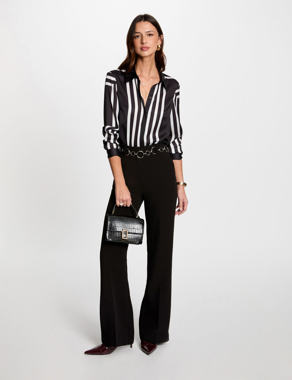 Camisa manga larga rayas negro mujer