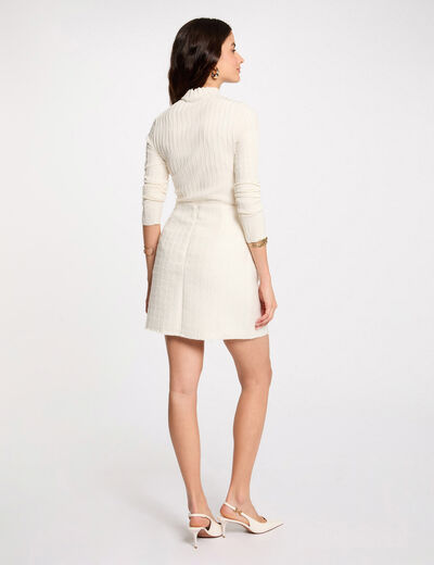 Falda corta de tweed marfil mujer