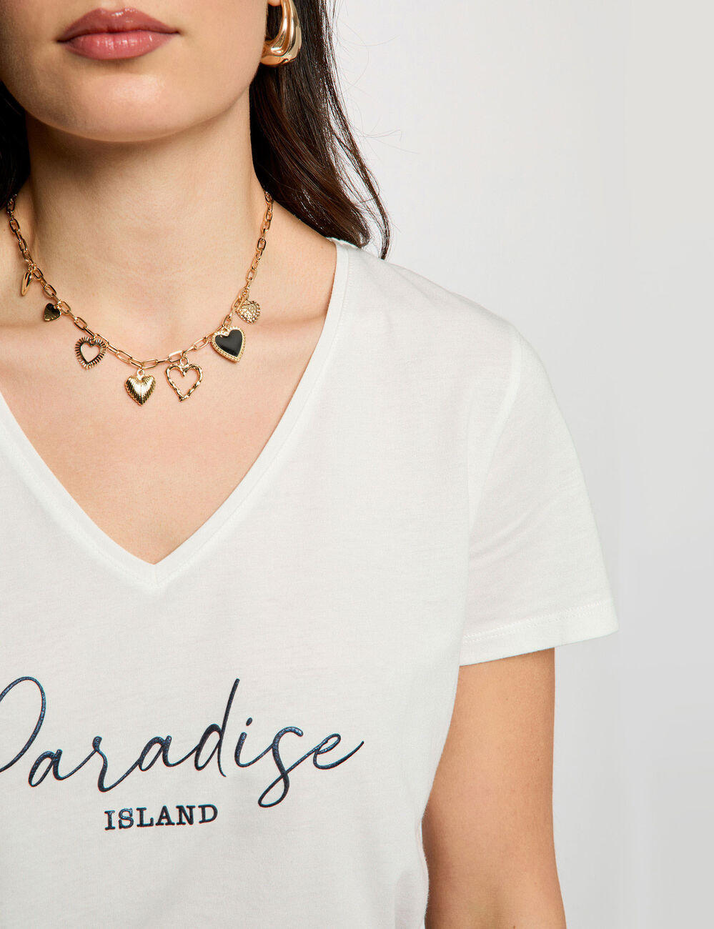 Camiseta cuello v manga corta blanco mujer