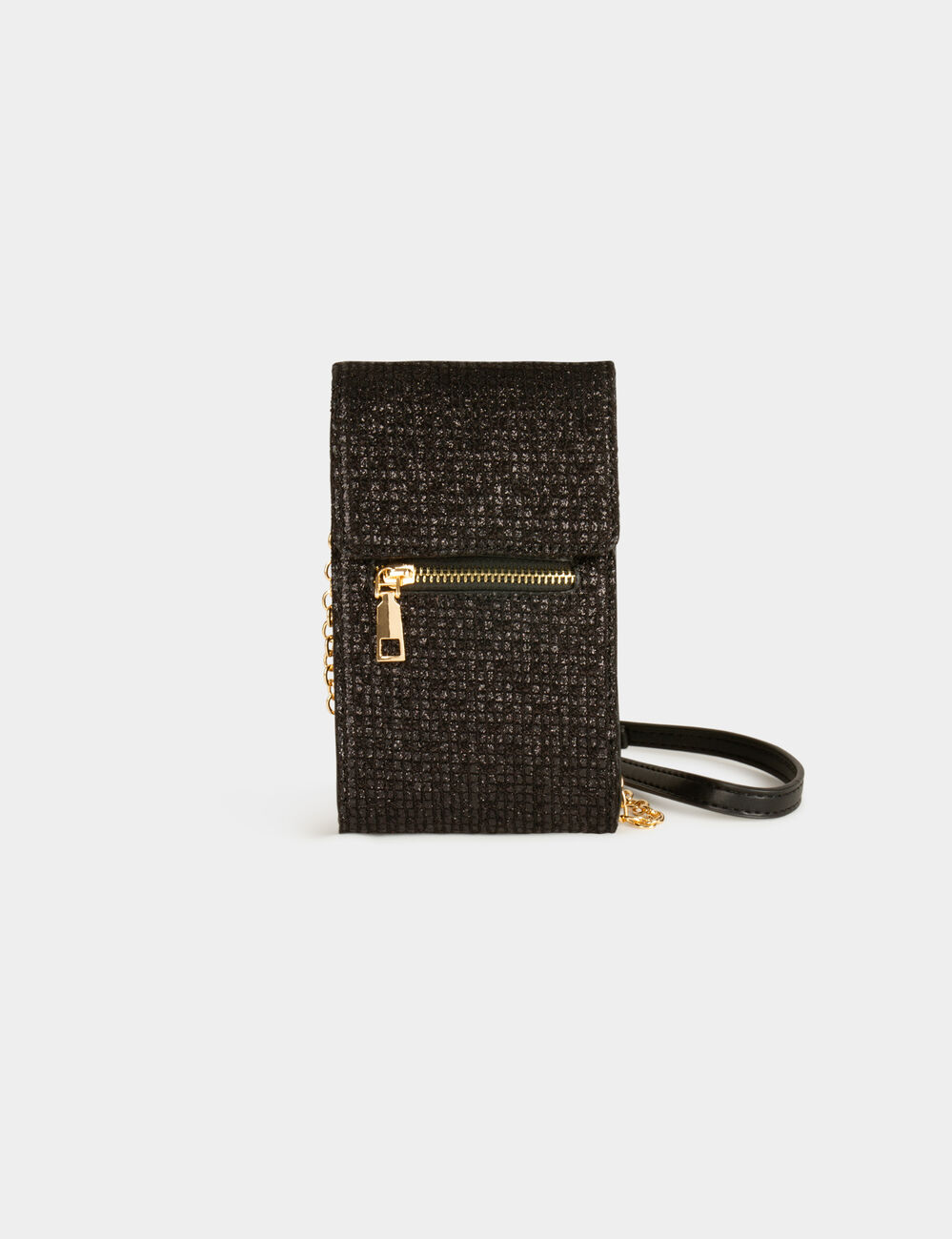 Bolso tel&eacute;fono lentejuelas negro mujer