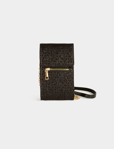 Bolso tel&eacute;fono lentejuelas negro mujer
