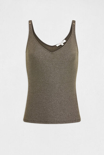 Top escote en V hilos metalizados verde oscuro mujer