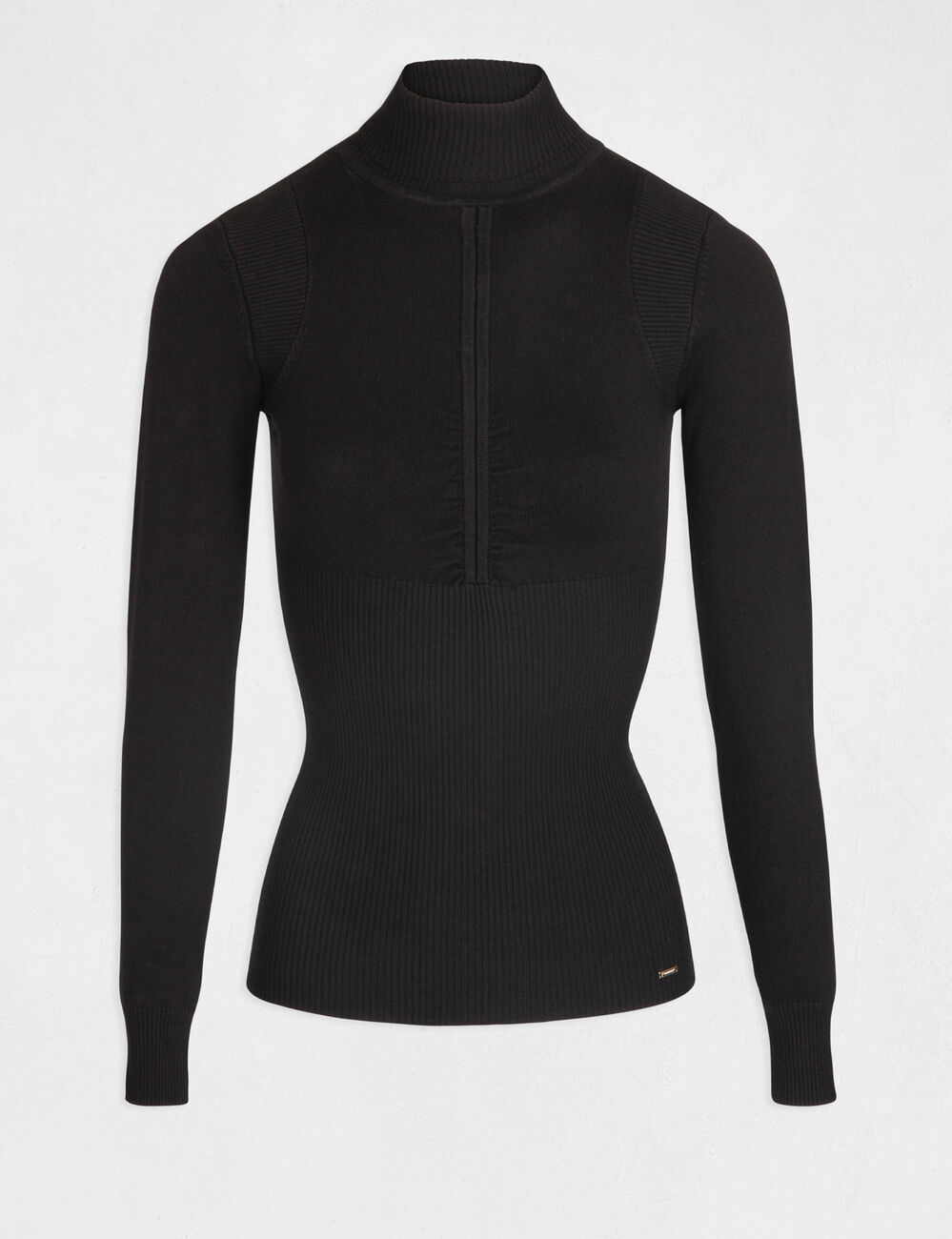 Jersey manga larga con detalle plisado negro mujer