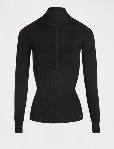 Jersey manga larga con detalle plisado negro mujer
