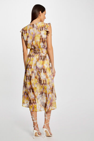 Vestido midi entallado estampado multicolor mujer