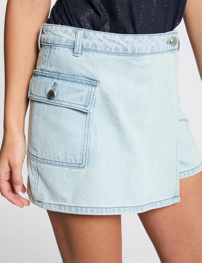 Falda short talle bajo denim descolorido mujer