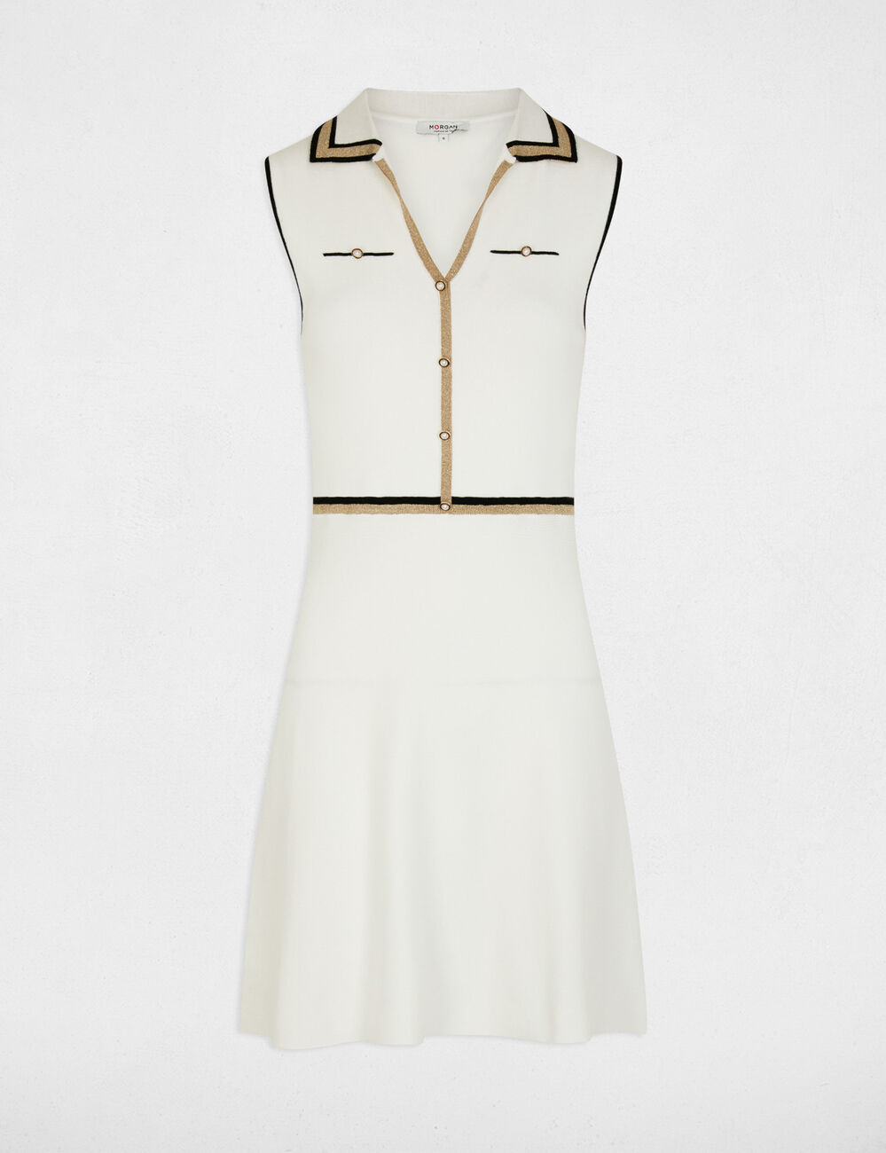 Vestido de punto con cuello vuelto blanco mujer