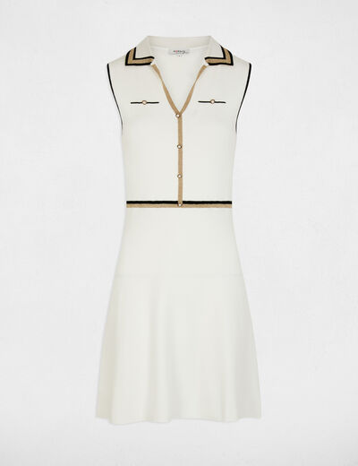 Vestido de punto con cuello vuelto blanco mujer
