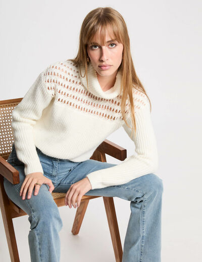 Jersey cuello de tortuga crudo mujer
