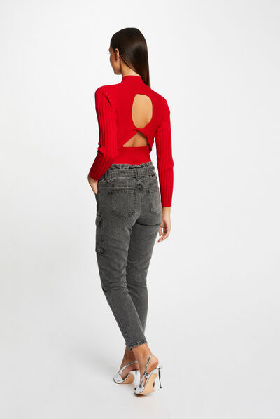 Vaquero cargo slim estilo corto gris moyen mujer