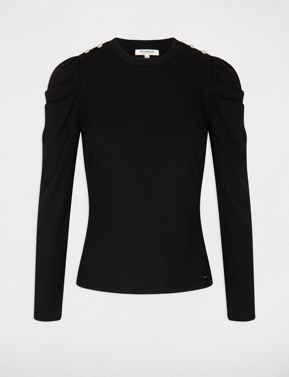 Camiseta manga larga acanalada negro mujer