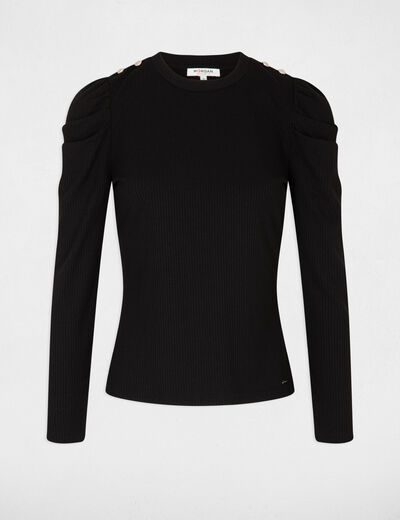 Camiseta manga larga acanalada negro mujer