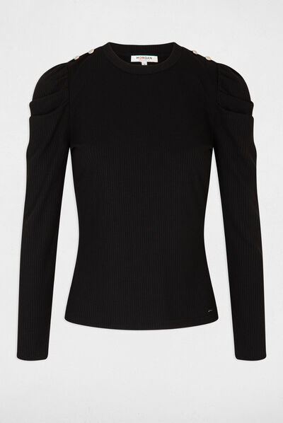 Camiseta manga larga acanalada negro mujer