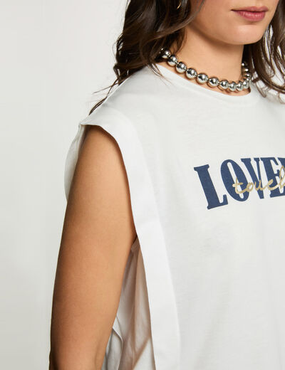 Camiseta recta cuello redondo blanco mujer